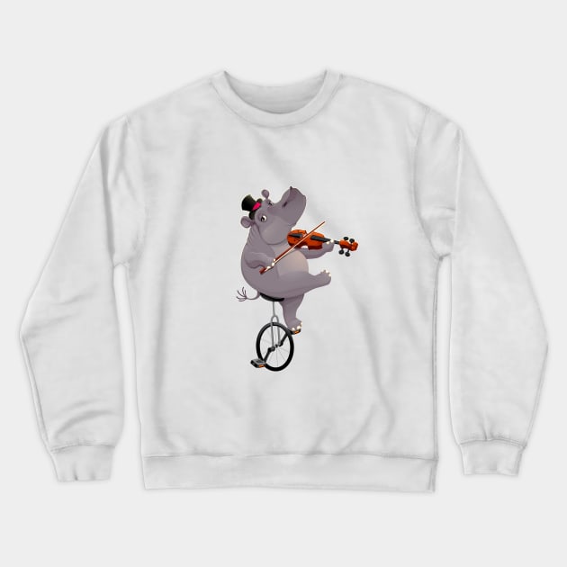 Funny hippo on an unicycle Crewneck Sweatshirt by ddraw